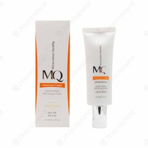 کرم ضد آفتاب فاقد چربی ام کیو SPF50 مناسب پوست چرب رنگ بژ روشن