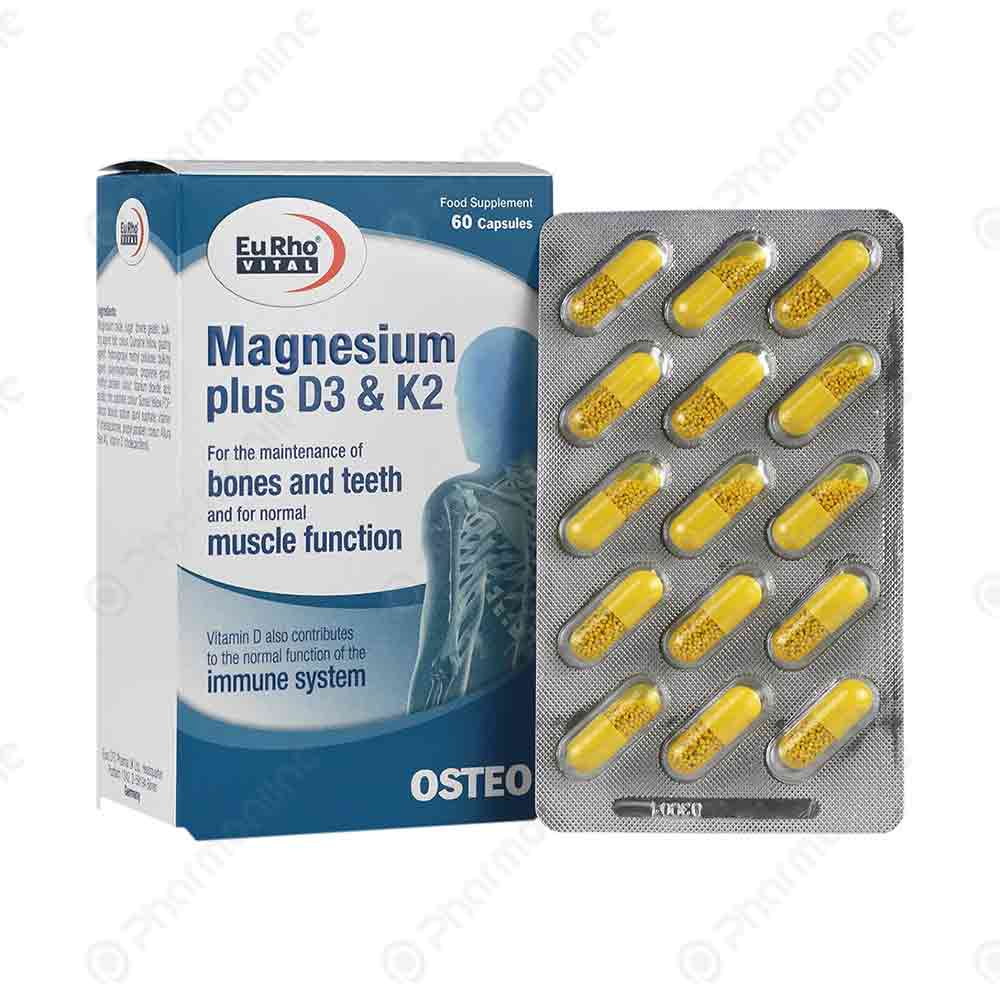 کپسول منیزیم پلاس د3 و کا2 یوروویتال